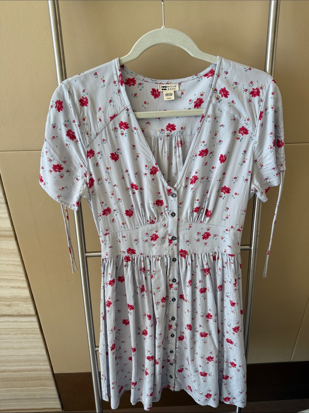 Billabong Light Blue Mini Dress with Hot Pink Flowers